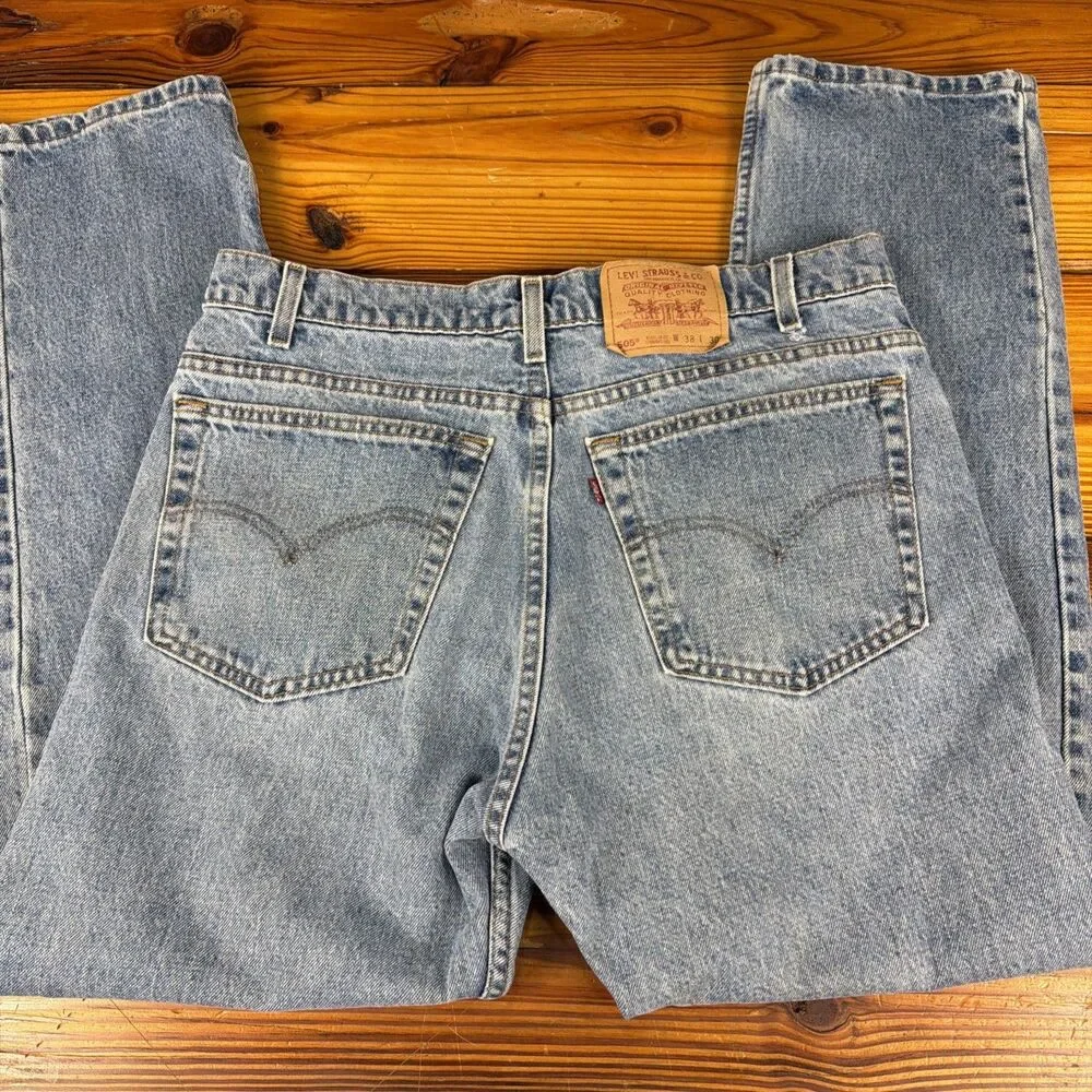Vintage 1991 Levi's 505 Denim Jeans Men's Size 36x30 Black Bat Wing Made in USA